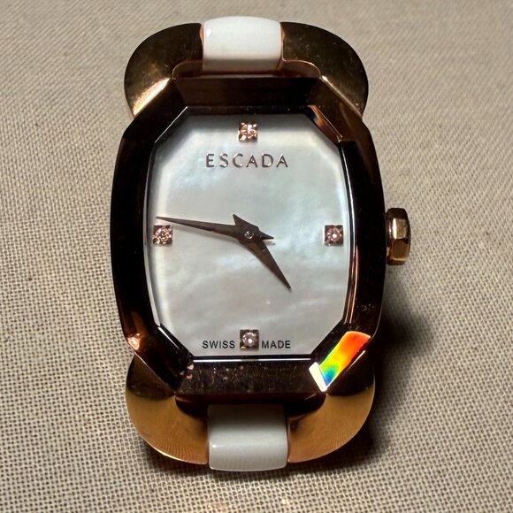 NWOT Escada Charlene Diamond Accent Rose Gold White Link Bracelet Watch - Picture 4 of 4